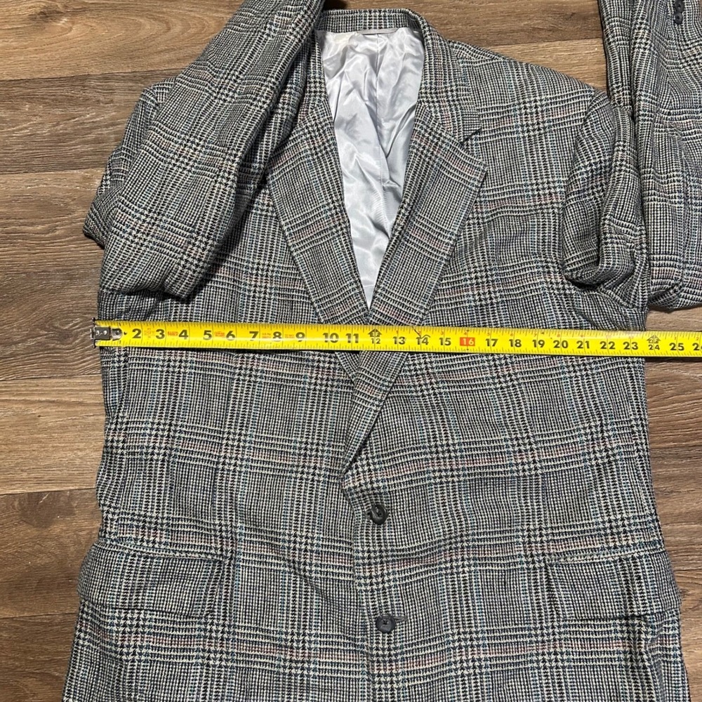 Tom James Blazer Mens 48L Grey Glen Plaid Wool Two Button Custom Sport Coat - Picture 4 of 7
